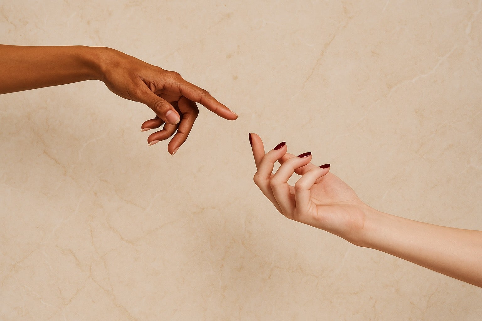 Two hands reaching towards each other